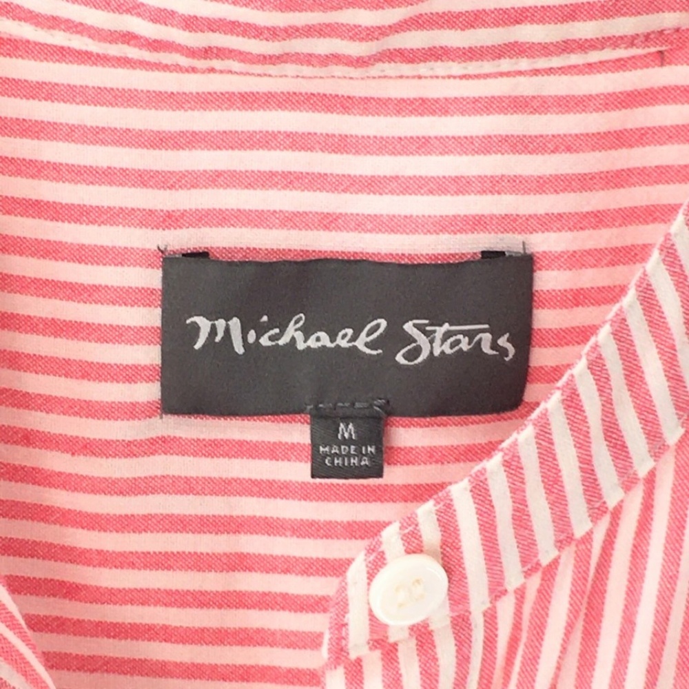Michael Stars Shantel Romper Drawstring Pockets Pink White Striped Shorts Sz M - Picture 12 of 13